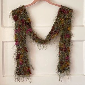 Green Fuzzy Multicolored Textured Scarf